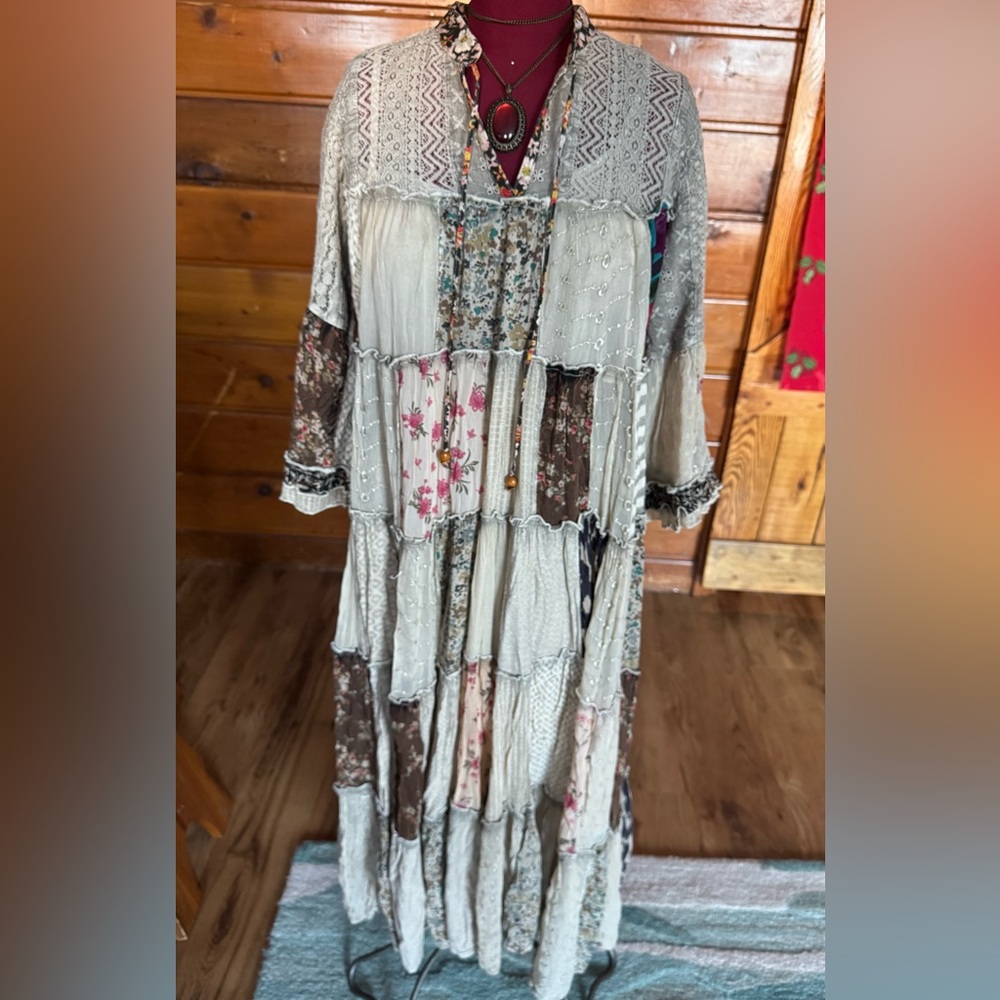 YOUNG THREADS NWT Patchwork Bohemian Maxi Dress N… - image 1